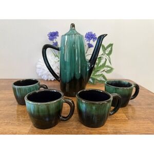 Blue Mountain Pottery Coffee Set Vintage Canadian Pottery Retro Green Drip Glaze